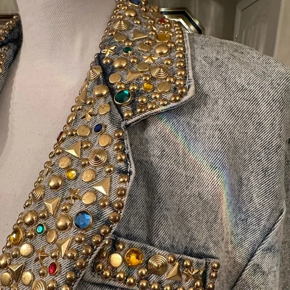 Vintage Bedazzled Acid Wash Jean Blazer - Size L - Picture 6 of 9